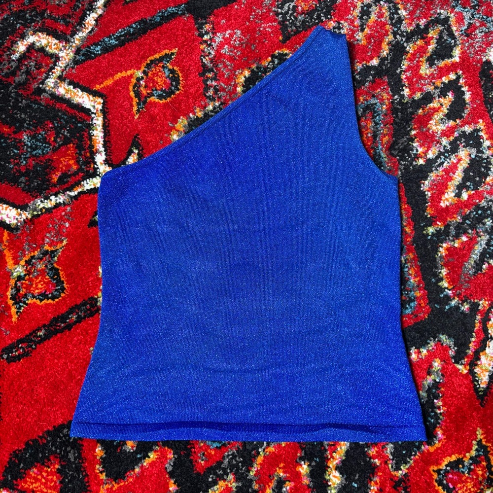 Blue Sparkle Glitter Y2K Vintage One-Shoulder Single Shoulder Stretch Tank Top